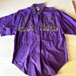 Purple Beaded Fringe Western Rodeo Shirt Vintage Cricket by the Creek Size M